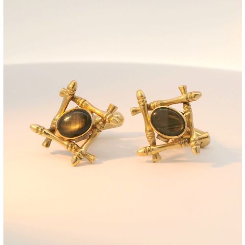 Vintage 10K Yellow Gold Cat’s Eye Cufflinks