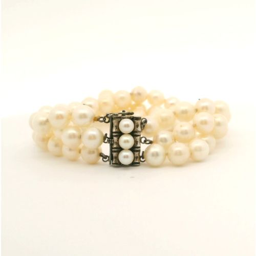 Antique Sterling Silver Cultured Pearl Bracelet – 3-Strand with Clasp