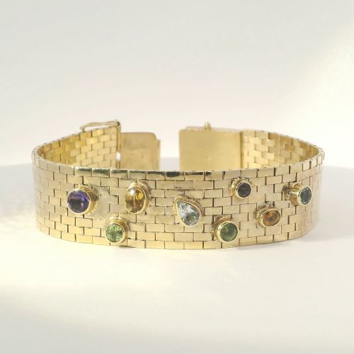 14K Yellow Gold Multi-Stone Bracelet – Amethyst, Citrine, Peridot, Aquamarine, 39.45g