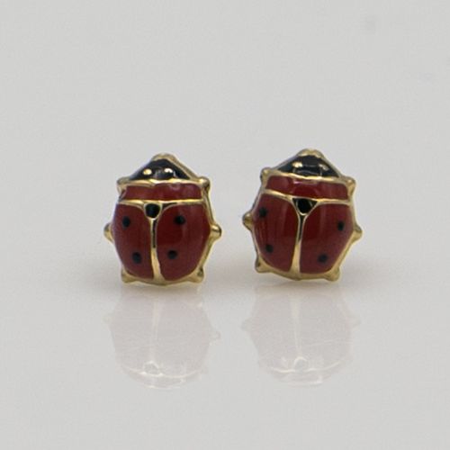 14k Yellow Gold Enameled Ladybug Post Earrings