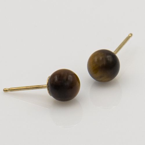 Estate Tiger Eye 14k Gold Studs Earrings