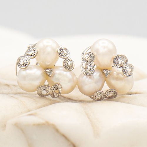 New Gold Pearl and Diamond Earrings