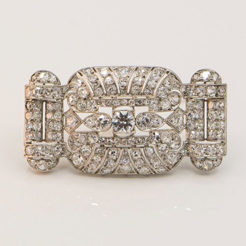 Platinum Diamond Art Deco Brooch 1920–1930s 3.9ct Diamond Brooch