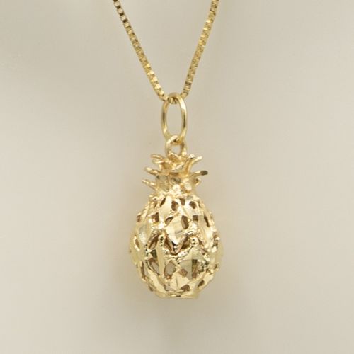 14k Solid Yellow Gold Pineapple Charm (marked as 14k)
