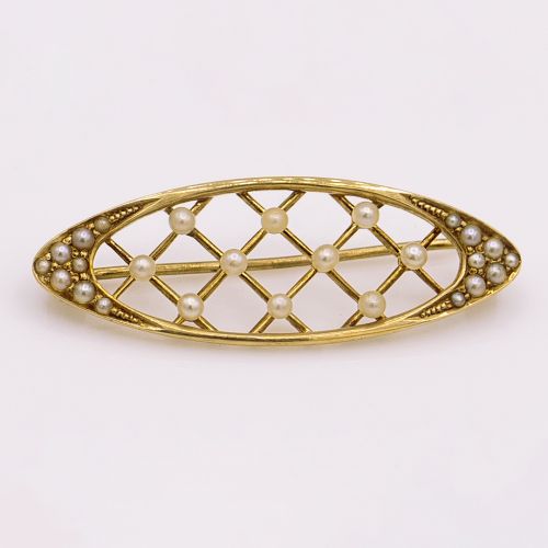 Golden Elegance: 14K Yellow Gold Brooch with Seed Pearls