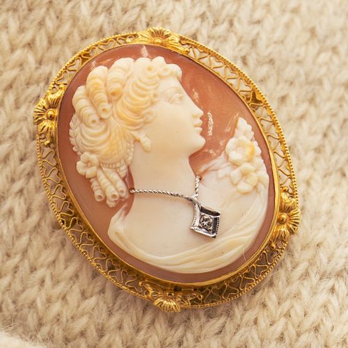 Vintage Dressed Shell Cameo Brooch