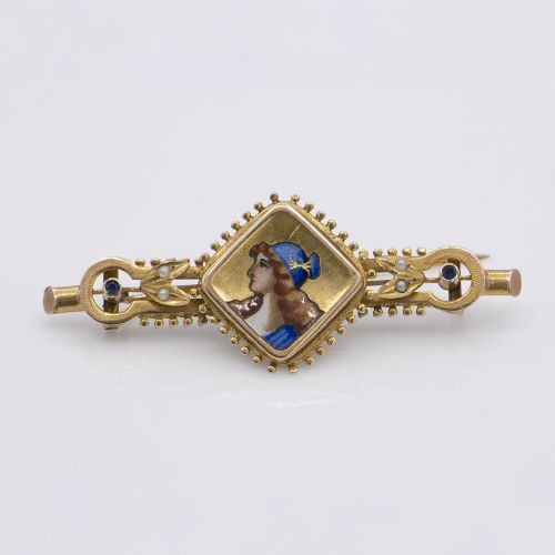 Antique Victorian Enamel & Pearl Gold Brooch