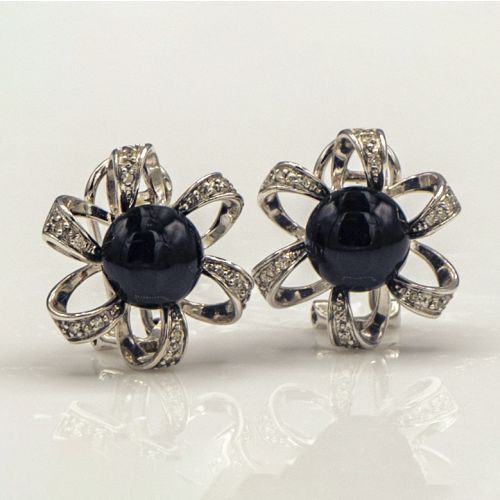 14k Gold Onyx and Diamond Earrings