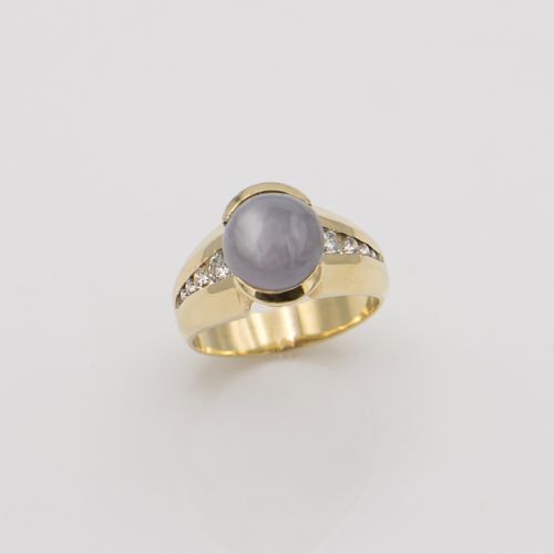 14K Yellow Gold Cabochon Star Sapphire & Diamond Ring – Size 8.75