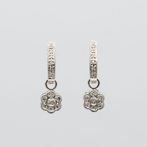2-in-1 14K White Gold Diamond Earrings – Floral Design