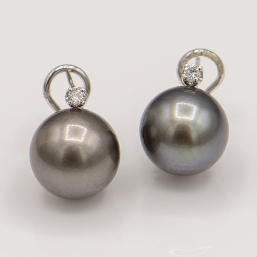 2 Colors 12mm Tahitian South Sea Pearl and Diamond Earrings