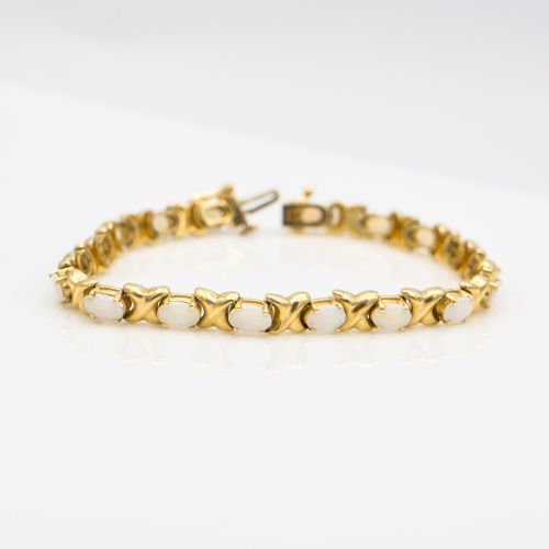 Estate 14K Yellow Gold Opal Bracelet – XO Design, 1990s Vintage