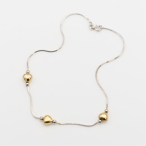 14K 2-Tone Anklet With Hearts