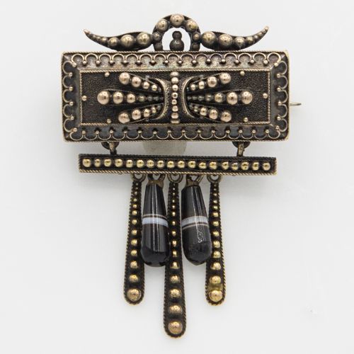 Antique Victorian Onyx 15k Rose Gold Brooch