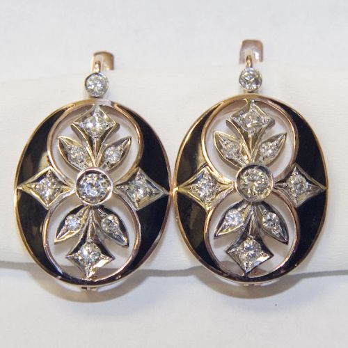 Black Onyx & Diamond Earrings XVIII Century Design