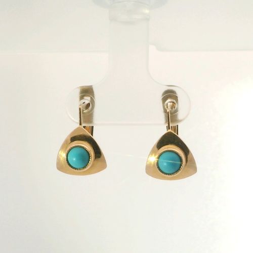 Vintage USSR 14K Rose Gold Turquoise Earrings