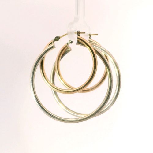 Large 925 Sterling Silver & 10K Yellow Gold Hoop Earrings – JJT Marked