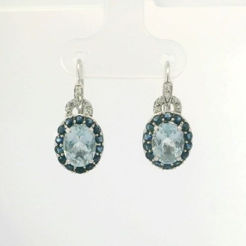14K White Gold Aquamarine, Sapphire & Diamond Estate Earrings