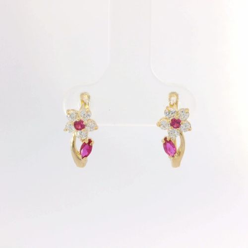 14K Yellow Gold CZ Earrings – Floral Design, Latch Back, Lightweight