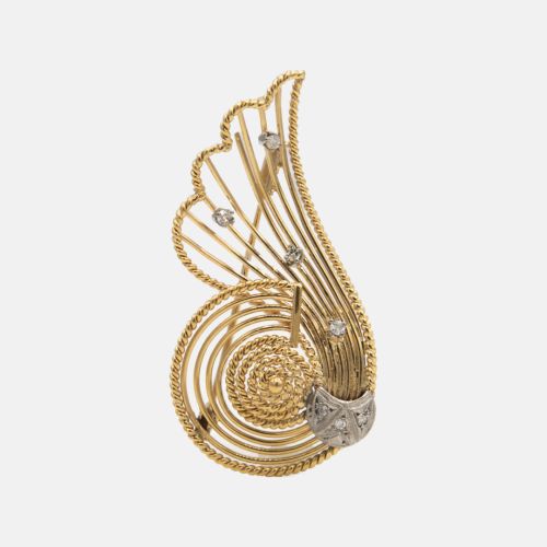 Vintage Gold Diamond Rope Twist Brooch