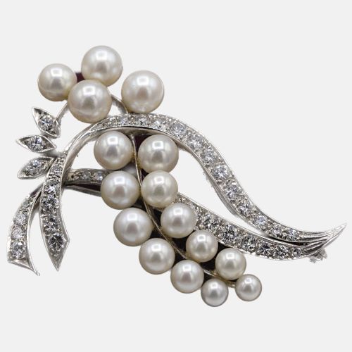 Estate Pearl and Diamond Brooch