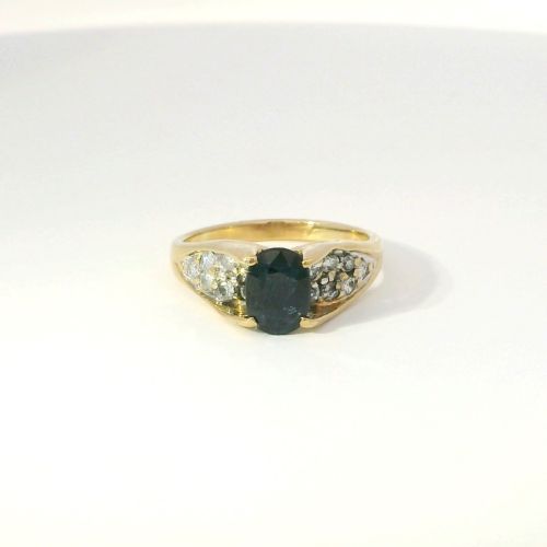 14K Yellow Gold Sapphire & Diamond Ring | 1ct Sapphire | 0.35ct Diamonds | Size 5