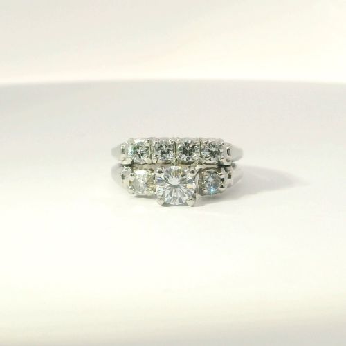 Vintage Platinum Diamond Bridal Set by Granat with VS1 H Diamonds – Size 4