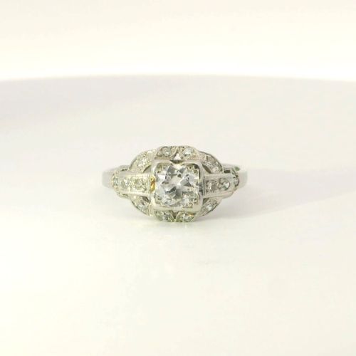 Art Deco Platinum Engagement Ring with Transition Cut Diamond & Single Cuts