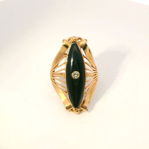 14K Pink Gold Onyx and Diamond Statement Ring – Size 8.75