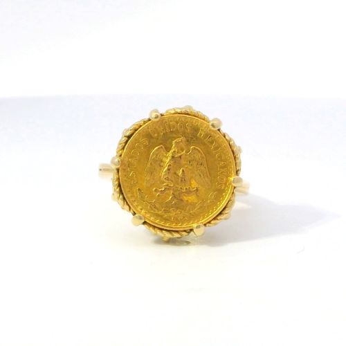 14K Yellow Gold Mexican 2 Pesos Coin Ring – 1945 Gold Coin