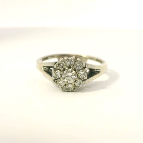 Vintage-Style 10K White Gold Diamond Flower Ring