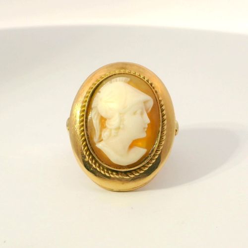 14K Rose Gold Cameo Ring – Hand-Carved Warrior Portrait, Size 6