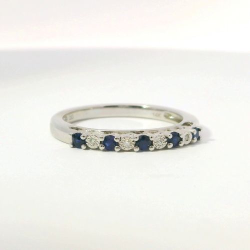 14K White Gold Sapphire and Diamond Band Ring – Size 7