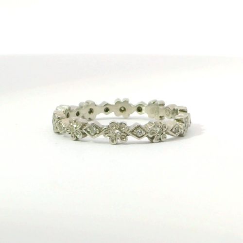 Vintage Platinum 1920s Diamond Flower Eternity Band – 20 Diamonds, Size 6