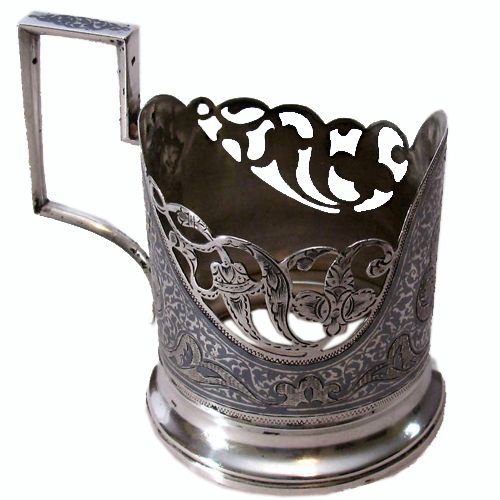 Fine Signed Russian Silver Niello Glass Holder