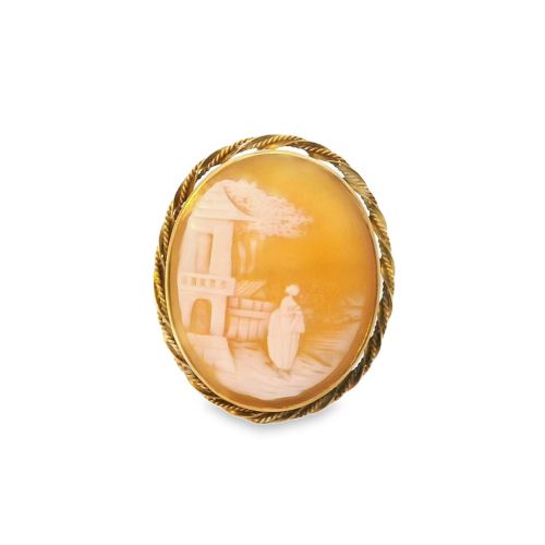 12K Yellow Gold Vintage Landscape Cameo Booch