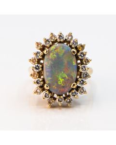 Estate 14K Yellow Gold Ring with Black Opal and Diamonds