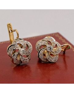 Swirl flower design 14k yellow and white gold earrings