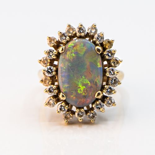 Estate 14K Yellow Gold Ring with Black Opal and Diamonds