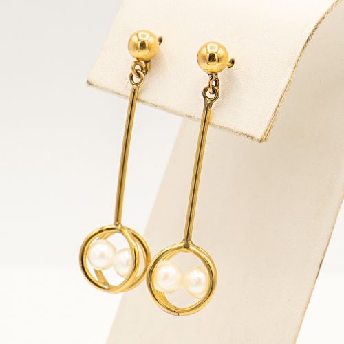 Estate 14k Gold Pearl Dangle Earrings