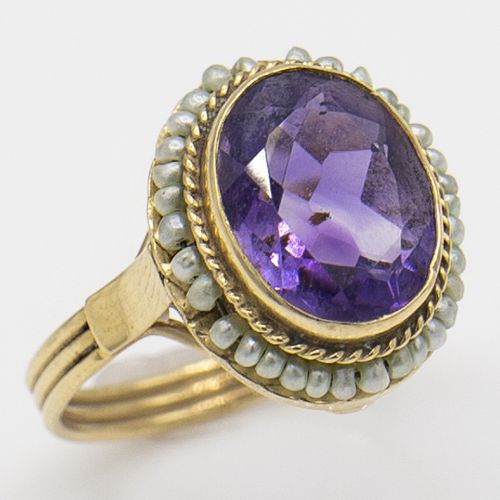 Victorian 14k Gold Pearl & Amethyst Ring
