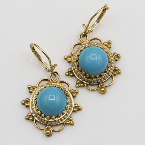 Estate 14k Gold Earrings With Turquoise