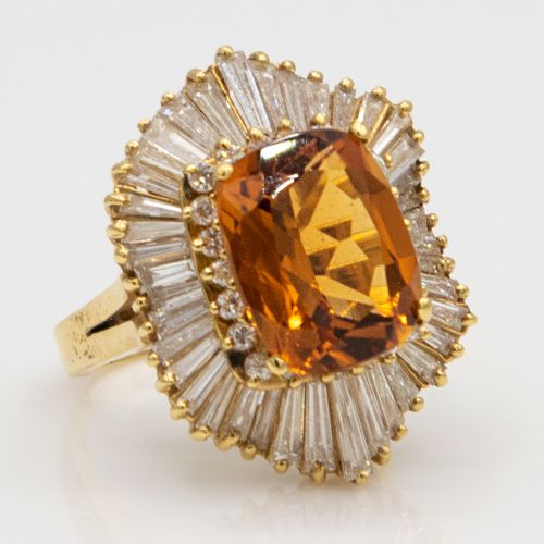 Citrine and Diamonds Gold Ring