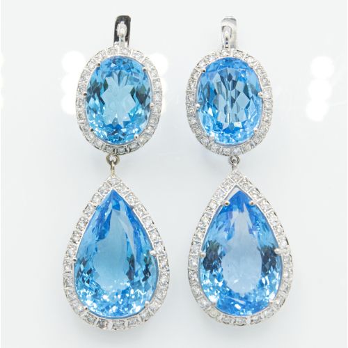 Blue Topaz and Diamond 14k Gold Chandelier Earrings