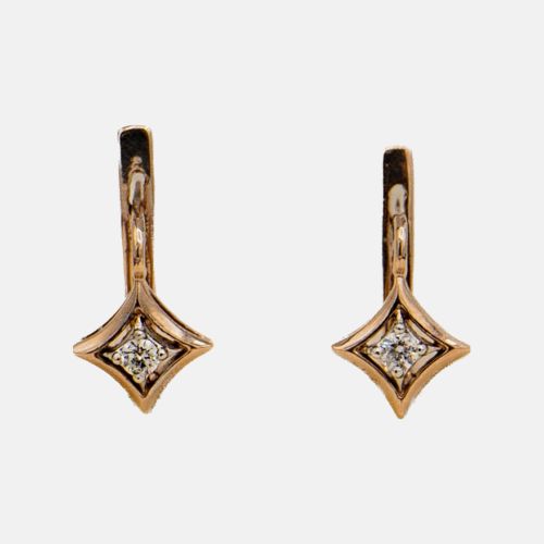 Elegant diamond 14k rose gold rhombus shaped earrings
