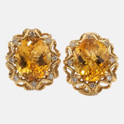 Estate Diamonds  & Citrine 14K Gold Earrings 