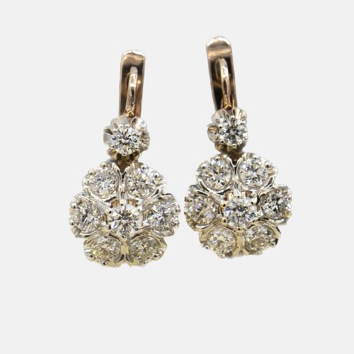 Classic cluster design 14k rose and white gold diamond earrings 