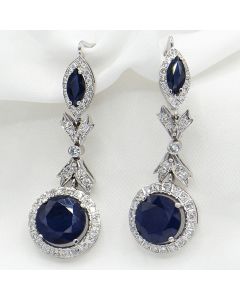 Elegant 585 White Gold Dangle Earrings with Natural Diamonds and Blue Sapphires