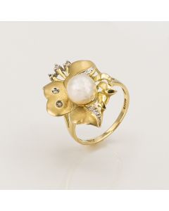 14K Gold Exotic Flower Pearl Ring