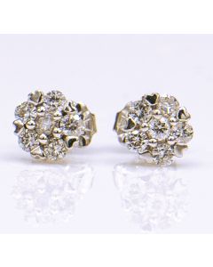 14K White Gold and Diamonds Cluster Stud Earrings